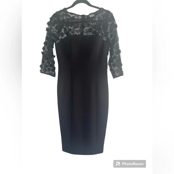 Eliza J NWT ABSOLUTELY STUNNING SIZE 6 Black Social Lace Sleeve Scuba Dress - Picture 6 of 8
